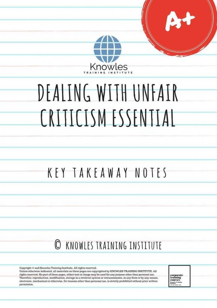 Dealing With Unfair Criticism Training Course Key Takeaway Notes