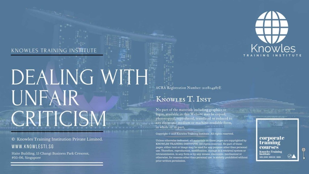Dealing With Unfair Criticism Training Course in Singapore