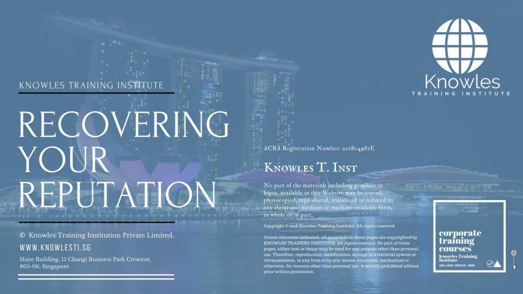 Recovering Your Reputation Training Course in Singapore