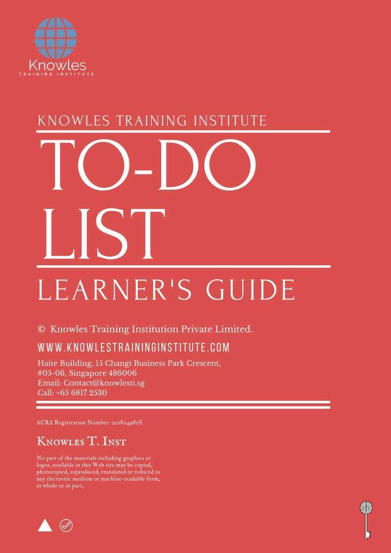 To-Do Lists Training Course Learner’s Guide