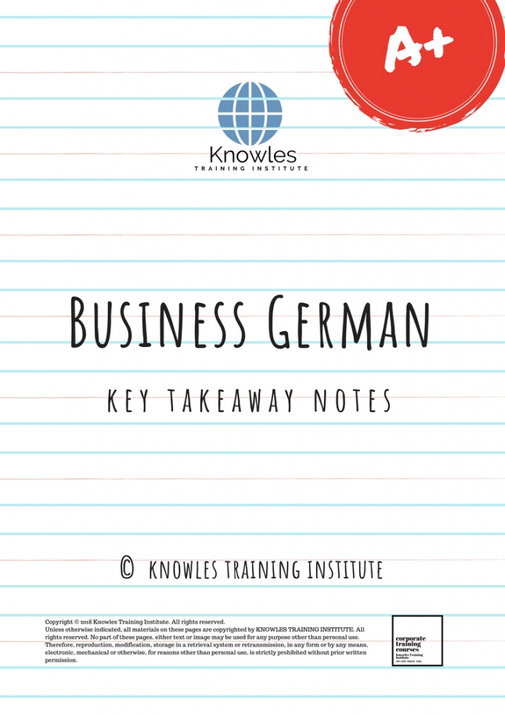 Business German Training Course Key Takeaways Notes