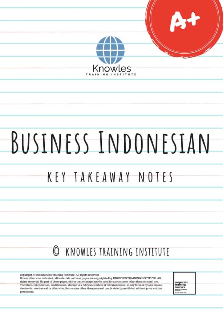 Business Indonesian Training Course Key Takeaways Notes