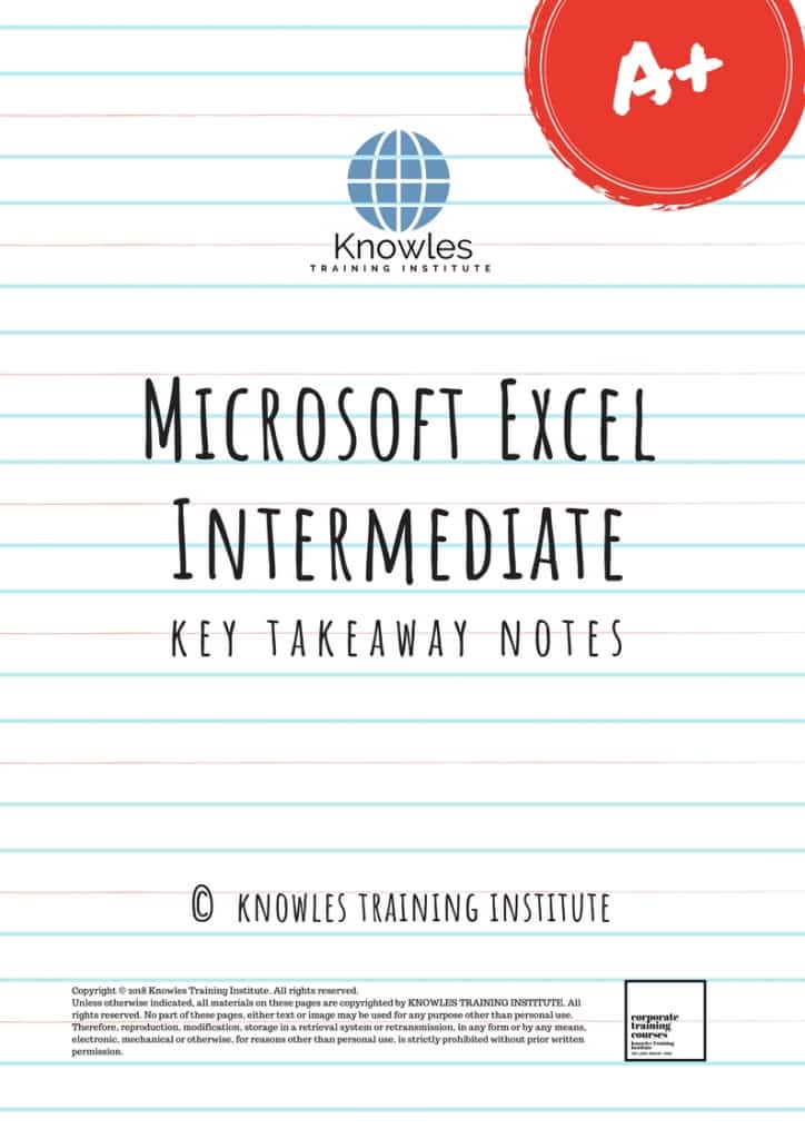 Microsoft Excel Intermediate Training Course Key Takeaways Notes