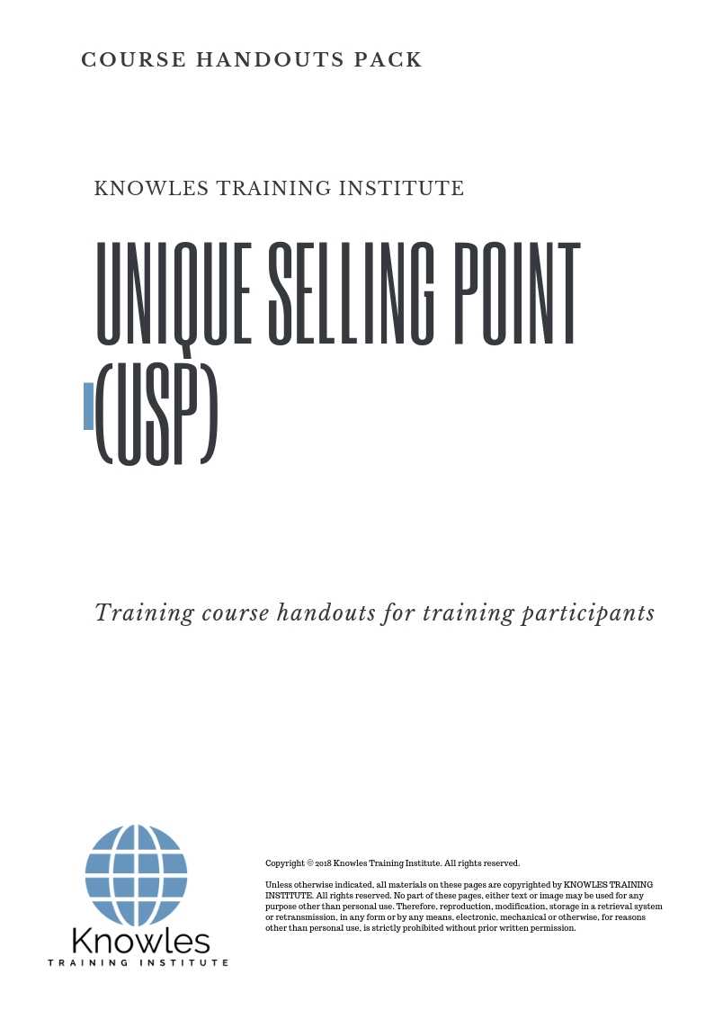 Unique Selling Point (Usp) Analysis Course Handouts