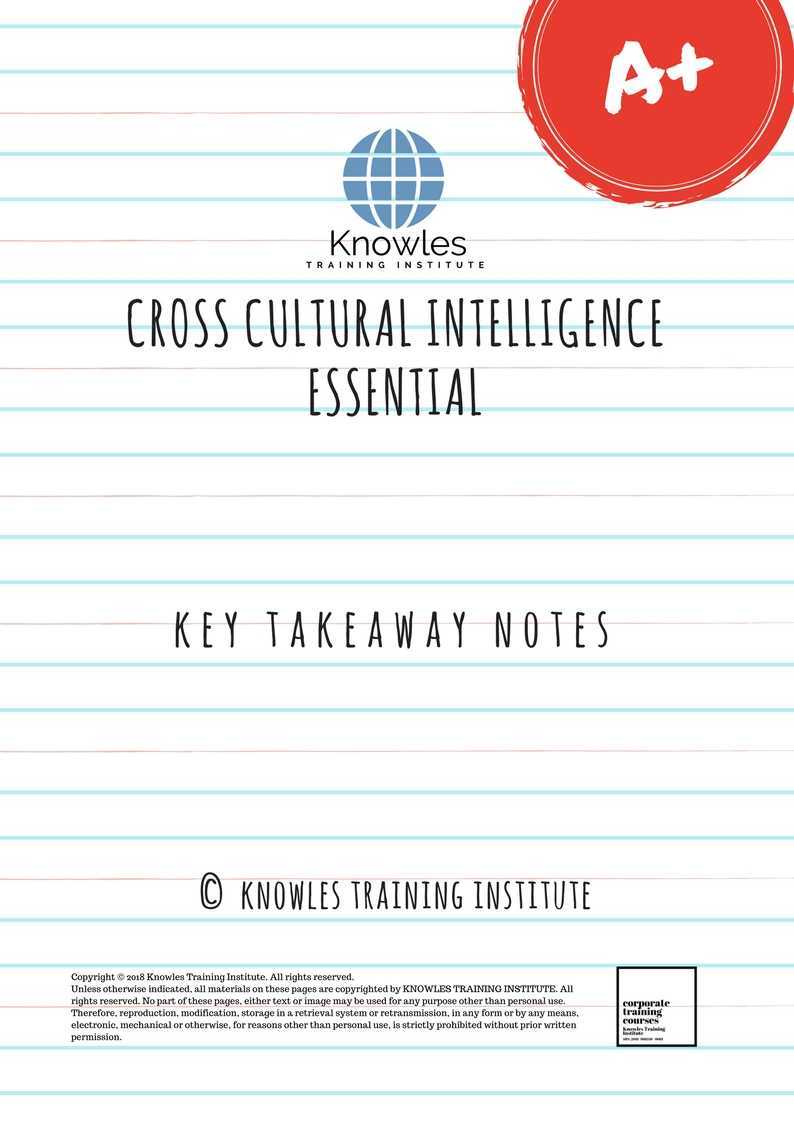 Cross Cultural Intelligence Training Course Key Takeaway Notes Cross Cultural Intelligence Course