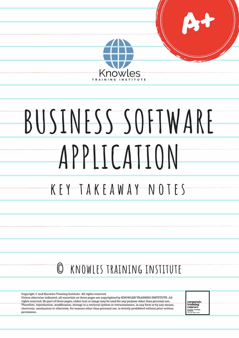 Business Software Application Training Course Key Takeaways Notes