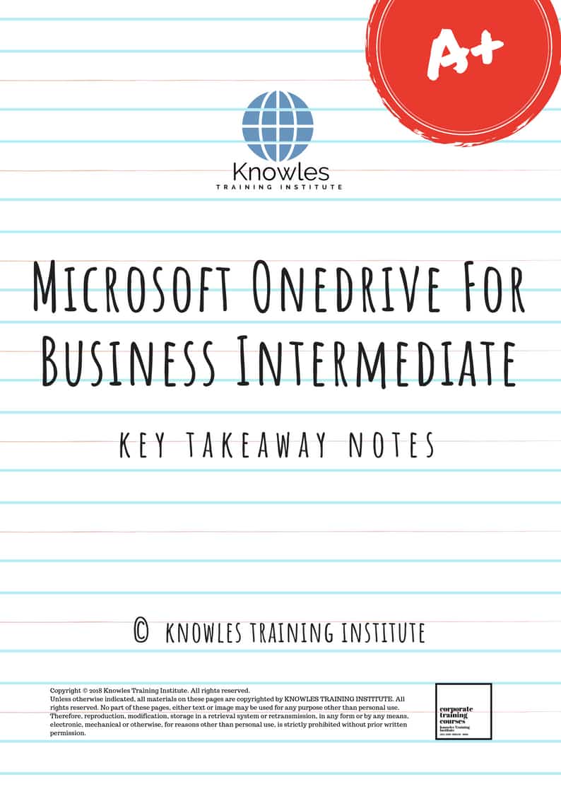Microsoft Onedrive For Business Intermediate Training Course Key Takeaways Notes